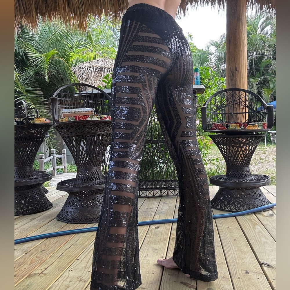 Black Sequin Sheer Pants